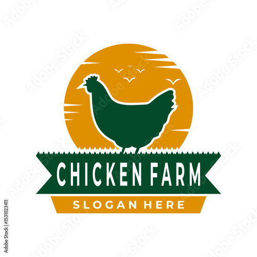 Chicken Farm logo design vector template. Rooster farm logo design vector