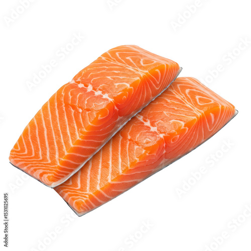 Two fresh salmon fillets isolated on transparent background