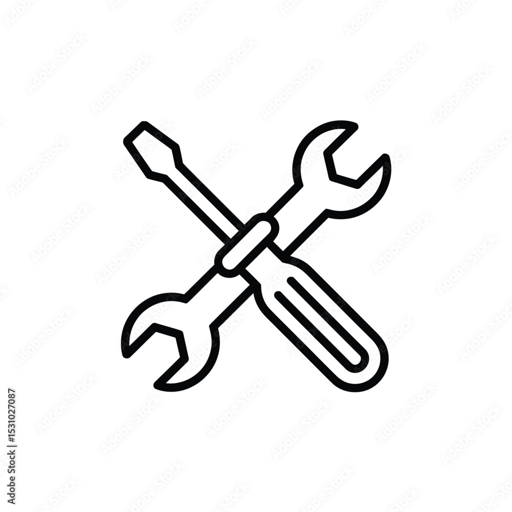 Screwdriver and Wrench Crossed Simple Black and White Icon Screwdriver and Wrench Crossed Simple Black and White Icon