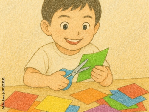 Smiling preschooler doing origami craft.jpg