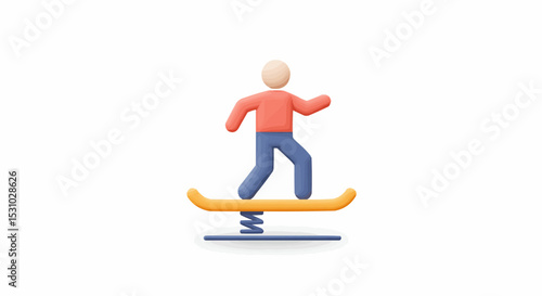 A 3D render of a person standing on a seesaw.