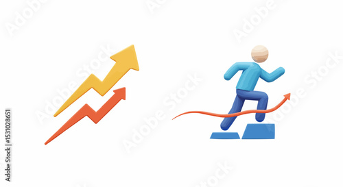 Depicting success, the image captures a person's growth with rising arrows, representing a journey of achievement. 