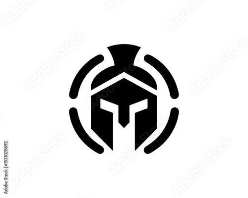 Warrior face logo with spartan helmet shape