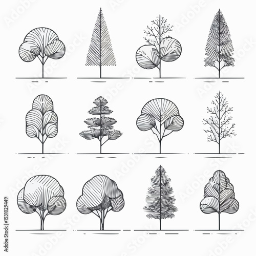 Autumn forest seamless vector pattern with trees, leaves, and rain silhouette illustration