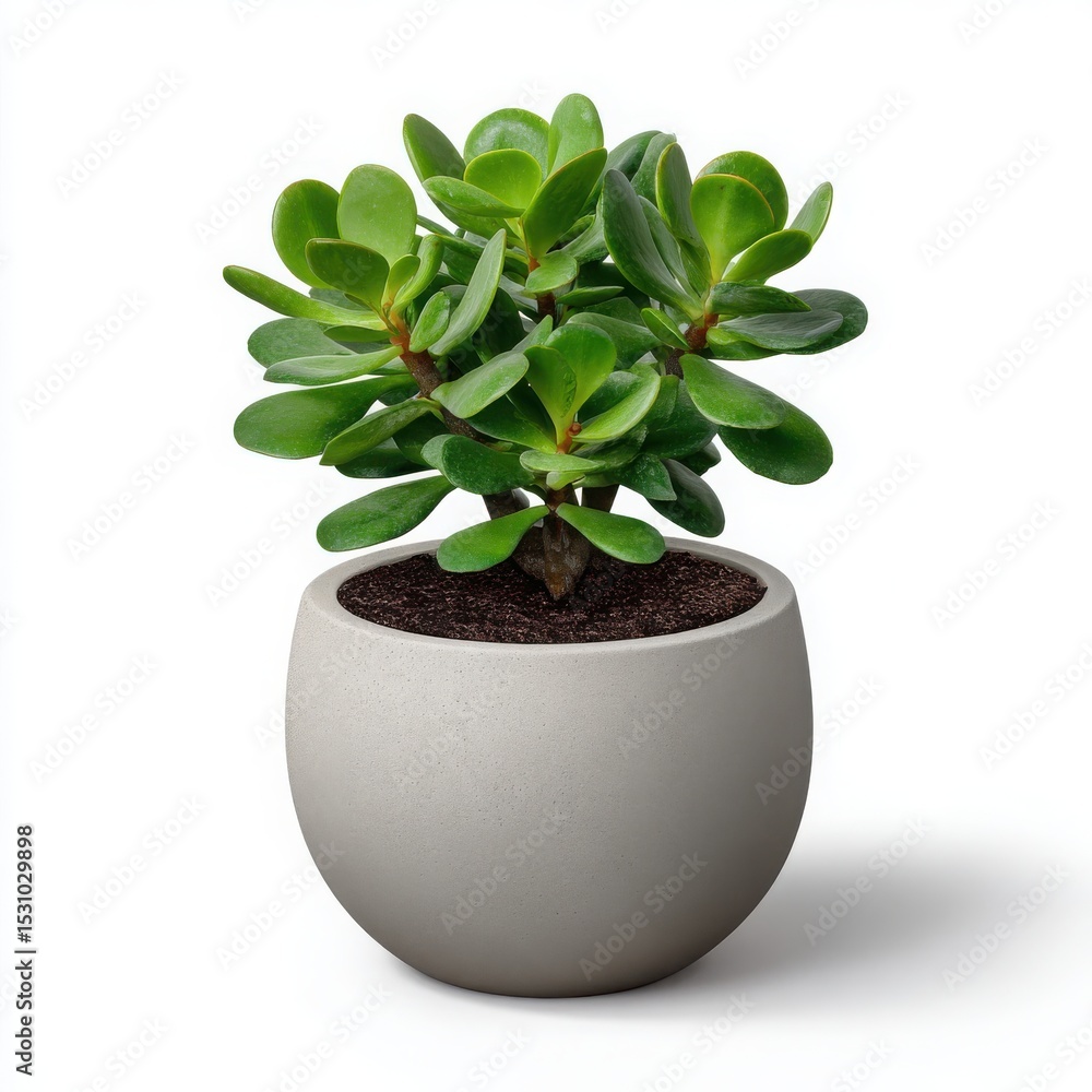 Fototapeta premium Jade plant in grey pot isolated on white background