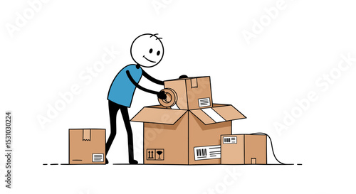 Cartoon Figure Packing Cardboard Boxes with Tape for Shipping.