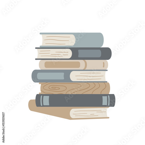 Stack of books illustration in neutral Scandinavian palette for education and decor