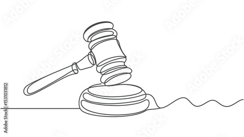 Minimalist Line Art Gavel and Sounding Block for Justice