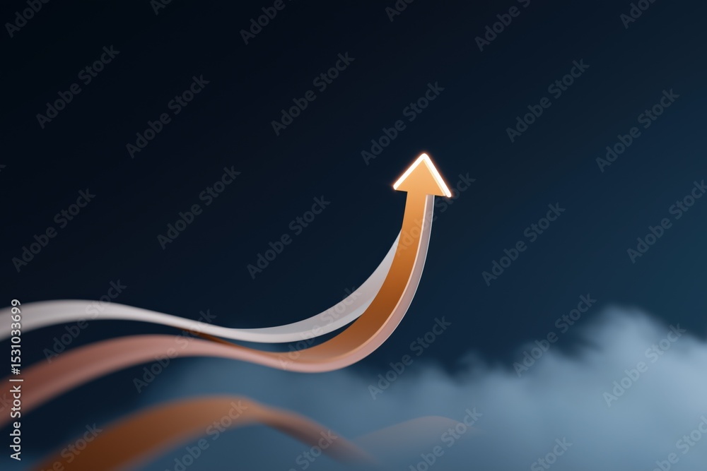 Curved arrows rising above clouds representing growth and success Curved arrows rising above clouds representing growth and success