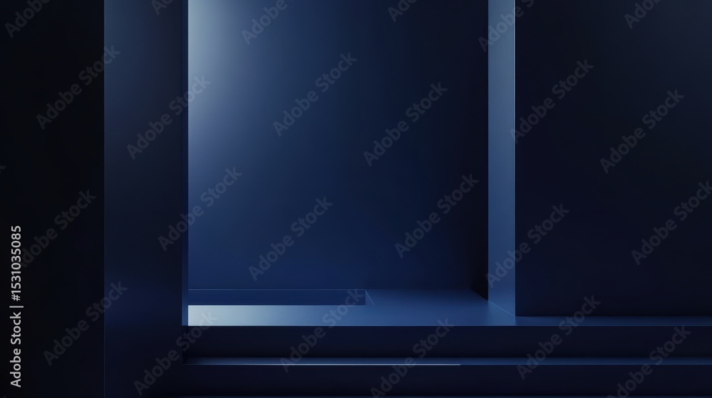 Obraz premium Abstract composition featuring a minimalist architectural structure with geometric shapes and subtle lighting in shades of blue.