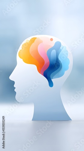 Wallpaper Mural Silhouette of a human head with colorful abstract shapes inside, symbolizing brain activity or cognitive processes. Torontodigital.ca