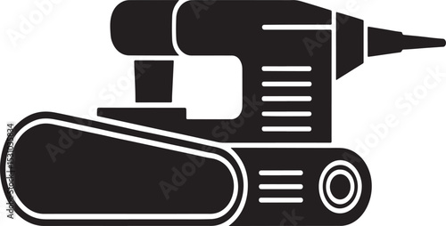 Black and white icon of belt sander power tool for woodworking.