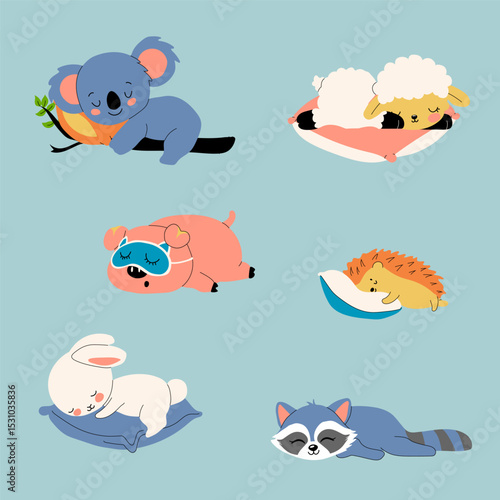Sleepy Animal Characters Ready for Bed in Cozy Cartoon Style