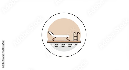 Minimalist Poolside Relaxation: Lounge Chair and Ladder Icon in Neutral Tones.