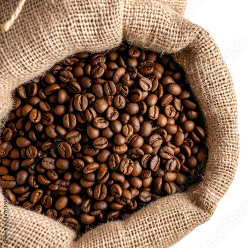 PNG Coffee and coffee beans sack ingredient freshness.