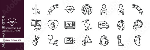Cardiovascular Disease Icon Set – Heart Health, Medical and Healthcare Symbols