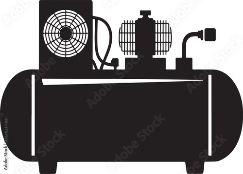 Black and white silhouette of an air compressor tank.