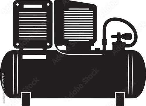 Black and white icon of an air compressor for industrial use