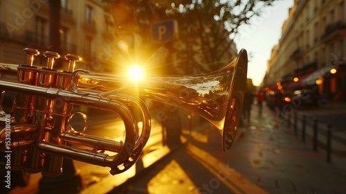 Fototapeta Naklejka Na Ścianę i Meble -  Musician playing trumpet on a street of Paris during world music day on June 21 celebrated in France.