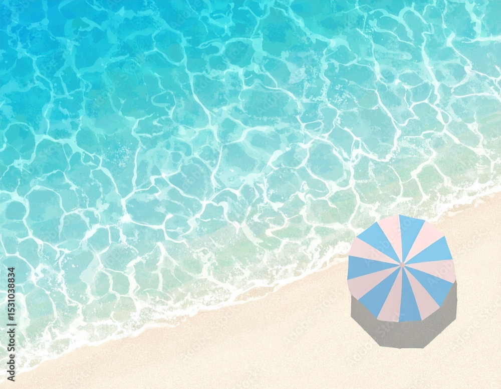 Naklejka premium イラスト 背景 壁紙 ビーチ 海 パラソル