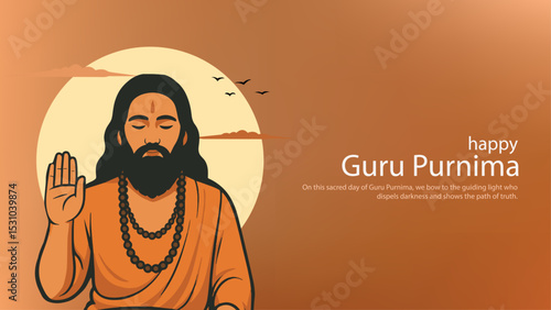 happy guru purnima flat vector design of guru in sitting position.