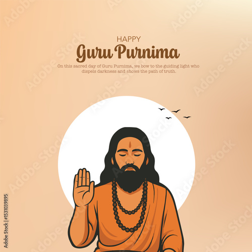 happy guru purnima flat vector design of guru in sitting position.