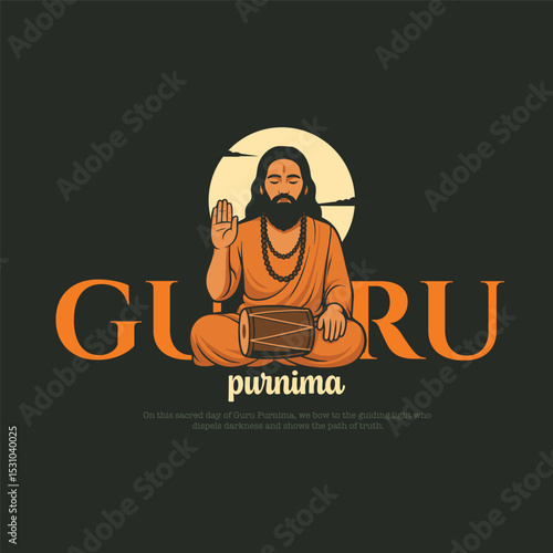 happy guru purnima flat vector design of guru in sitting position.