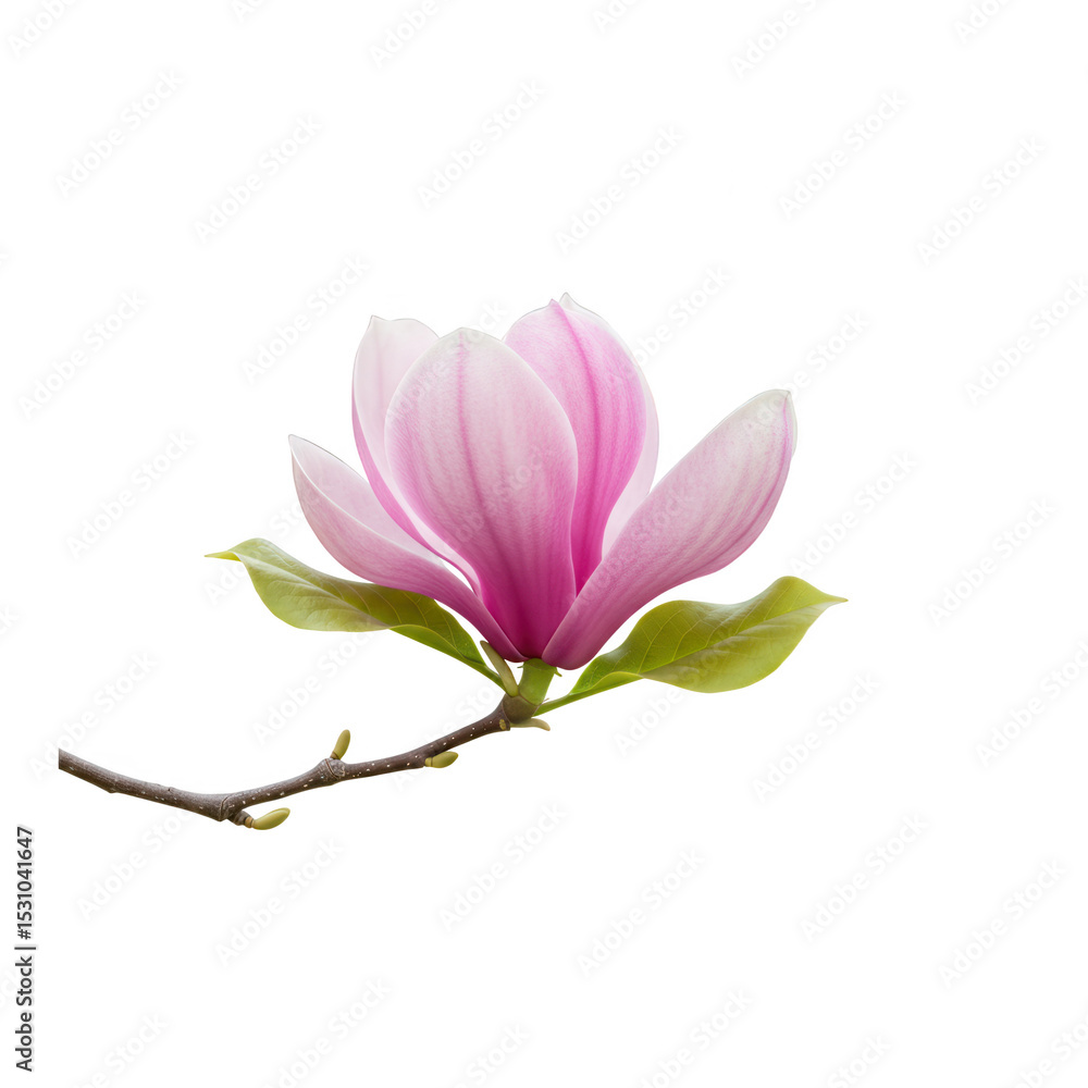 Fototapeta premium Pink magnolia blossom on branch isolated on transparent background