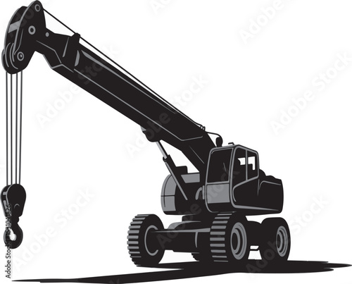 Black and white illustration of a mobile crane for construction