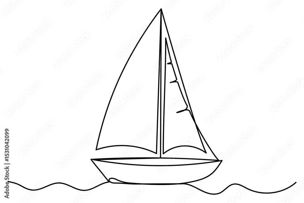 Continuous sailboat one line drawing and boat icon simple outline vector illustration. Continuous sailboat one line drawing and boat icon simple outline vector illustration.