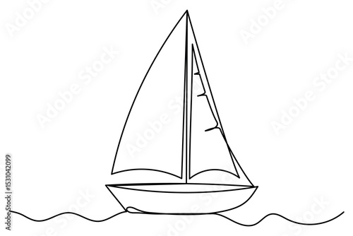 Continuous sailboat one line drawing and boat icon simple outline vector illustration.