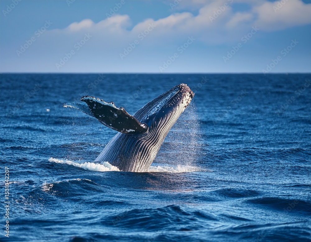 Fototapeta premium majestic humpback whale gliding through ocean waters symbolizing marine life preservation and ocean ecosystem awareness ideal for world ocean day eco campaigns and conservation efforts