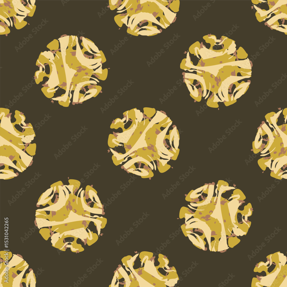 Fototapeta premium Polka dot blockprint seamless vector pattern. Neutral unisex whimsical style for wallpaper, backdrops and handmade print texture. All over vintage background. 