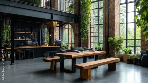 Wallpaper Mural Modern loft interior with epoxy table, pillows and decorative elements for creative design.  Torontodigital.ca