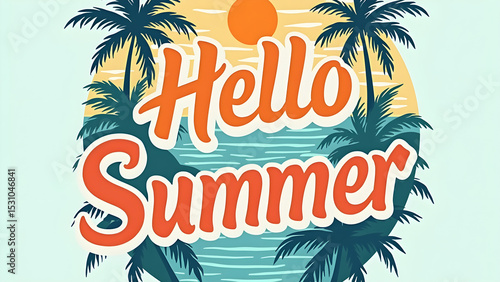 Wallpaper Mural Hello Summer - Retro Vintage Summer T-shirt Typography , Collection Of Summer Summer Vacation Illustration, Summer Beach Vibes Graphics Torontodigital.ca