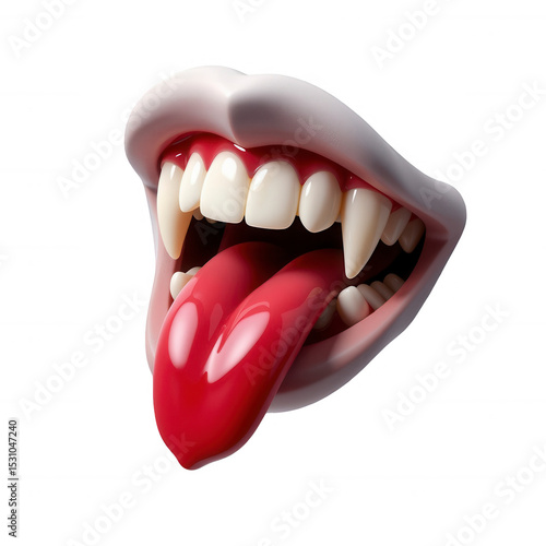 3d halloween mouth with fangs and tongue isolated transparent background graphic design spooky theme