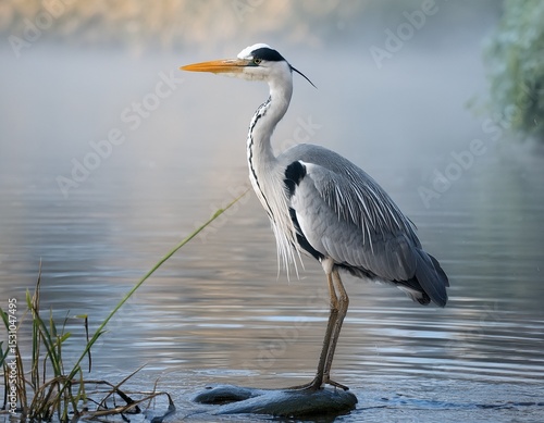grey heron ardea cinerea standing at water