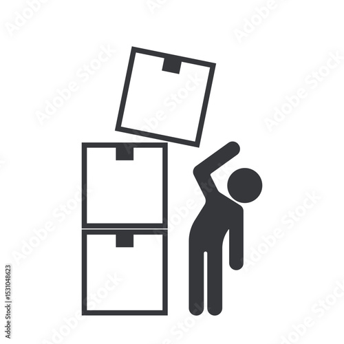 Isolated pictogram icon warning of falling cardboard boxes, reminding workers to stay alert and follow warehouse safety instructions and precautions