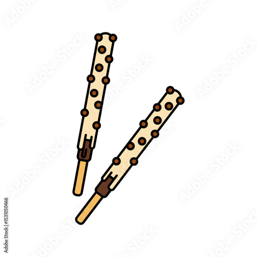 White Chocolate Stick Flat design style, biscuit sticks dipped in white chocolate with choco chips, perfect for desserts and snack branding.
