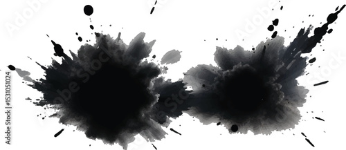 Chaotic and Swirling Black Smoke Burst Captured in Motion, Creating an Intense and 
Dramatic High-Contrast Visual Effect Against a White Background
