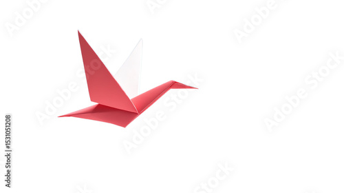 A beautifully crafted red and white origami crane on a white isolate background, symbolizing peace and hope. Free Download A beautifully crafted red and white origami crane on a white isolate background, symbolizing peace and hope. - GFXLoad