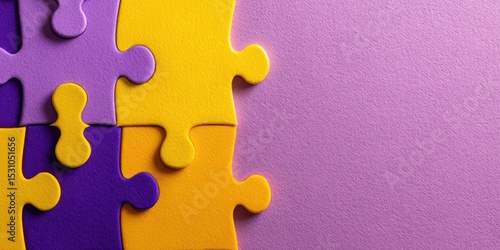 Colorful puzzle pieces arranged on a purple background