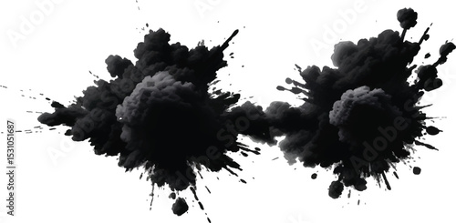Abstract Black Smoke and Dust Explosion Spreading Dramatically Against a Stark White 
Background in a High-Contrast Surreal Concept Illustration

