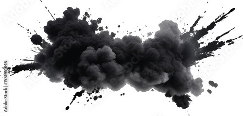 Abstract Black Smoke and Dust Explosion Spreading Dramatically Against a Stark White 
Background in a High-Contrast Surreal Concept Illustration

