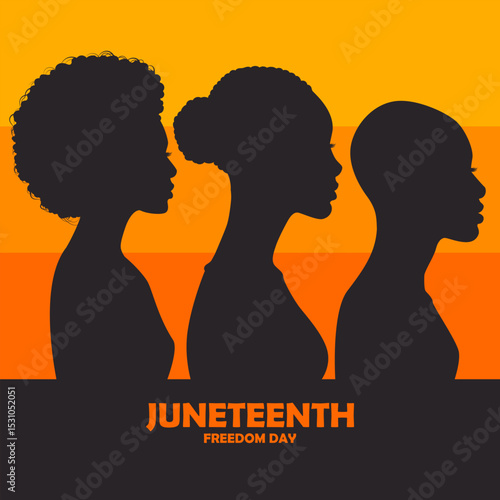 Juneteenth social media post background, square banner of silhouette tree african women which is a symbol of the celebration of the day of liberation from slavery