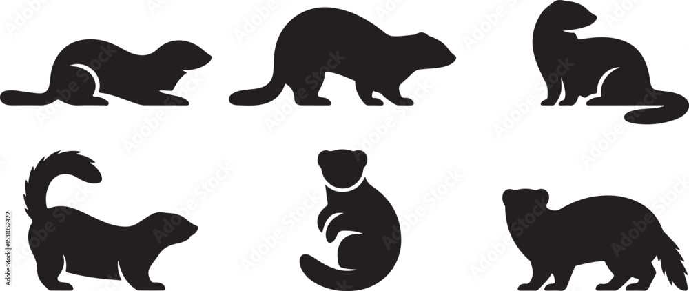 Obraz premium Cute Silhouette of a Weasel line art vector cartoon illustration