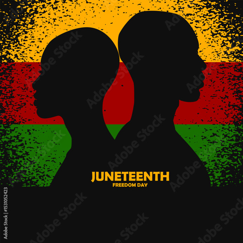 Juneteenth social media post background, square banner of silhouette a couple african which is a symbol of the celebration of the day of liberation from slavery