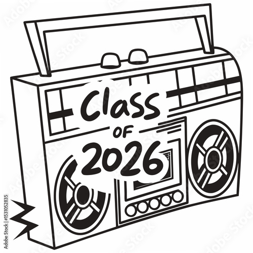  Old-school boombox with “Class of 2026” in block letter graffiti style
