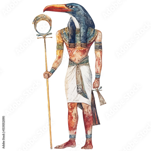 Ra Egyptian Mythology, watercolor illustration vector, isolated on a white background.