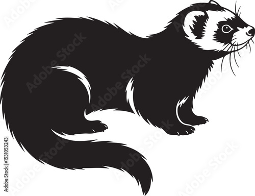 Cute Silhouette of a Weasel line art vector cartoon illustration